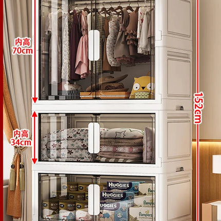 Double Door Open Clothes Storage Organizer with Wheels Foldable Wardrobe Cabinet Baby Cupboard Organizing Box Containers Bin