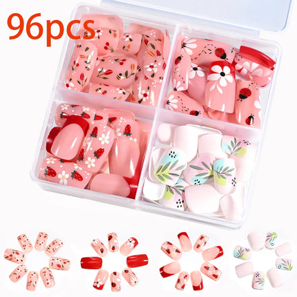 576pcs/Box Colorful Fake Nails Black Red Design