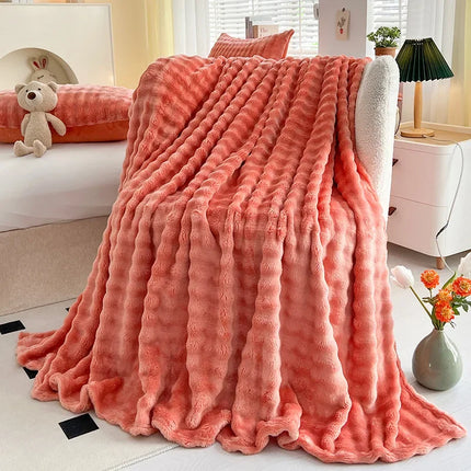 Rabbit Fur Throw Blanket Flannel Wool Nap Sofa Blanket Blanket