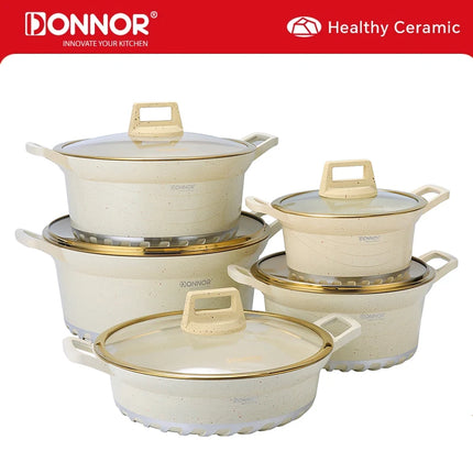 DONNOR 10PCS Induction Cookware Set Dishwasher Safe Saucepan Nonstick StockPots with Glass Lids