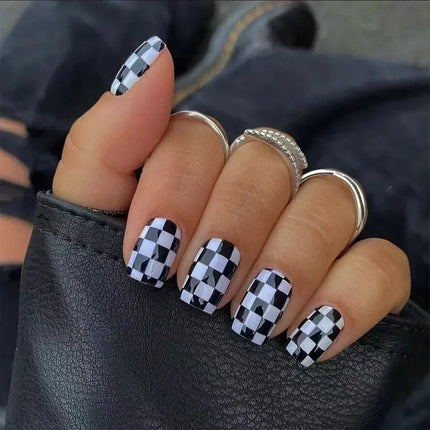 24pcs Short Square Press on Nails Jade Flower Sparkling