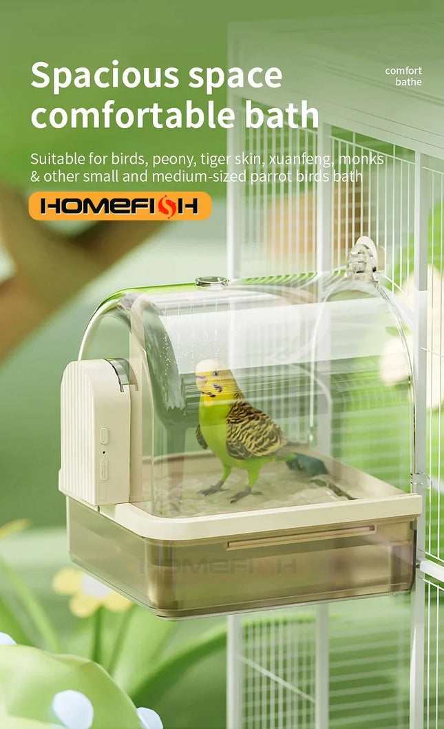 Clear Hanging Bird Bath Automatic Water Circulation Bath Shower For Bird Easy to clean Space Saving Design Bird Cage Accessory