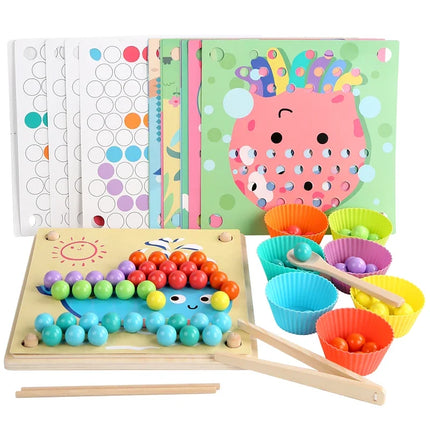 Kids Training Logical Wooden Toy Clip Beads Early Education Board Game