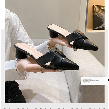 Summer Riband Decoration Slippers Women Fashion High Quality Round Heel Shoes Casual Sweet High Heels Plus Size 42 Women Sandals