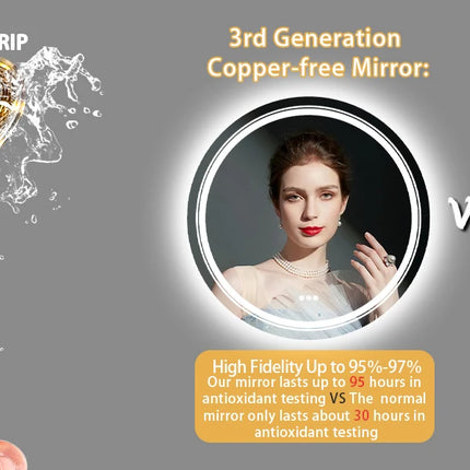 LED Bathroom Mirror 600/800/900MM Round Demisting Makeup Shaving Mirror Front Light + Backlit Wall Vanity Mirror 3 Colour