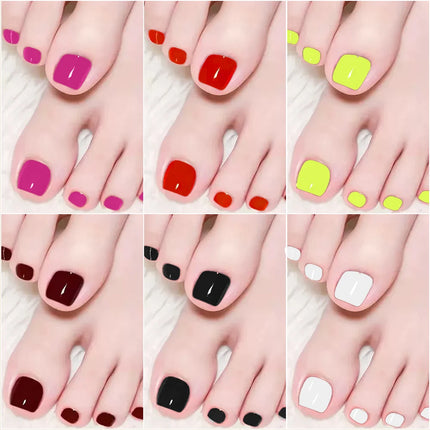 96Pcs-box Short Press On Toe Nails Red High Saturation Fake Toe Nails French