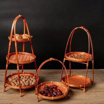 Bamboo Hand -Woven Fruit Plate Multi -Layer Refreshment Disk Display Shelf Bamboo Strip Basket Hotel Pastry Basket Fruit Plate