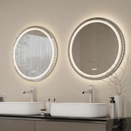 LED Bathroom Mirror 600/800/900MM Round Demisting Makeup Shaving Mirror Front Light + Backlit Wall Vanity Mirror 3 Colour
