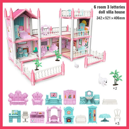 Children Pretend Play Dollhouse Villa Patchwork Dream Furniture Home Doll House for Kids