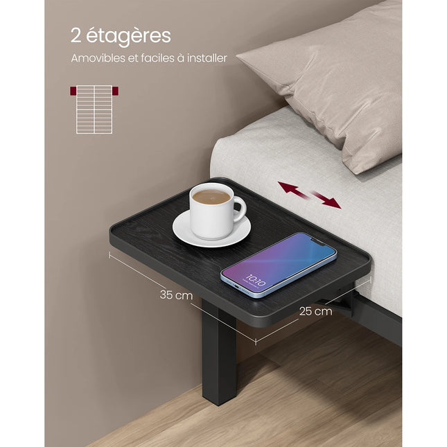 VASAGLE Double Bed Frame, Metal Bed Frame, with Bedside Shelves, Guest Bed Frame, for 190 x 140 cm Mattresses, Easy Assembly