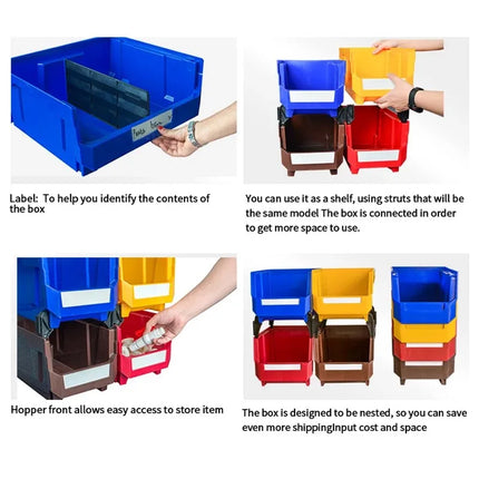 LEADLOONG V5 Combinable Storage Box 6pcs 10.8*8.4*7in/27.6*21.3*18cm Adjustable Bin Suitable For Warehouse School Garage Office