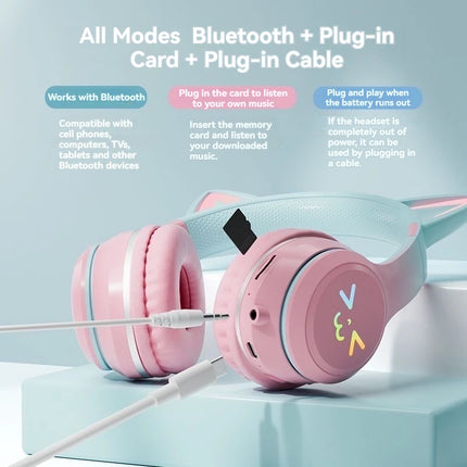 wireless Headphones RGB cute cat ear Bluetooth Earphones with microphone Stereo Music