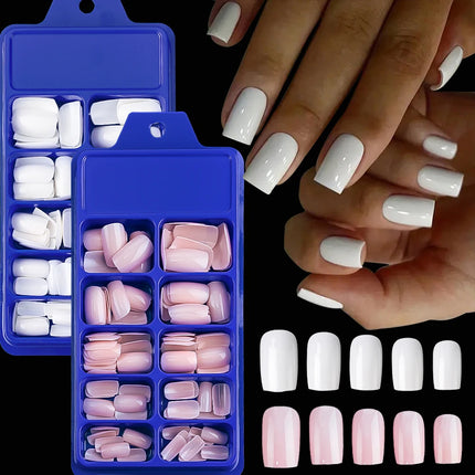 100Pcs Light Pink Press on Nails Short Medium Square
