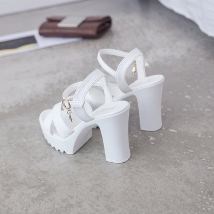 Sandals for Women One Word Summer 2024 Block Heel Ladies Shoes Wedge with Platform Waterproof Footwear Chunky Super-high Beige