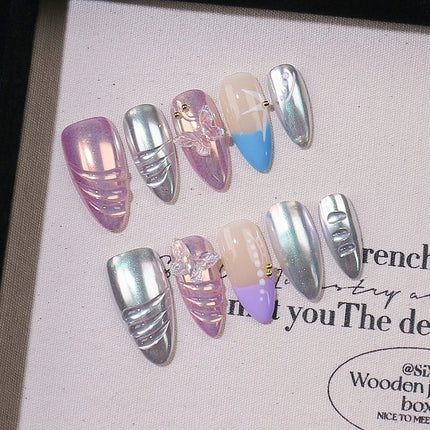 10pcs Pink French Handmade Nails Short French style Handmade Wear Nail for Women&Girl Whitening