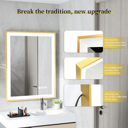 LUVODI Large Framed Bathroom Illuminate Mirror with Build-in LED Lighting Smart Touch Screen Dimming Defog Wall Makeup Mirror