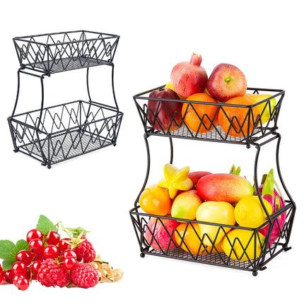 Fruit Bowl Metal For Kitchen Storage, 2 Tier Decorative Fruit Basket, Can Be Used As a Banana Holder, Vegetable Basket