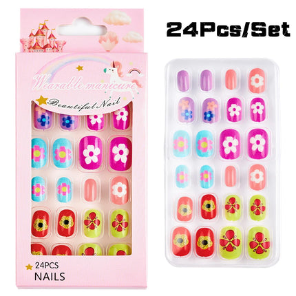 120Pcs Candy Child Nail Tips Full Cover Short False Kids Fingernails Colorful Festival  Press on Nails Grils Cute Manicure Tool%