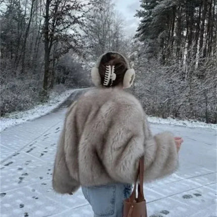 Fashion Fluffy Faux Fur Coat For Women Winter Elegant Loose Long Sleeve Jacket Female Luxury Thick Lady High Street Outerwear