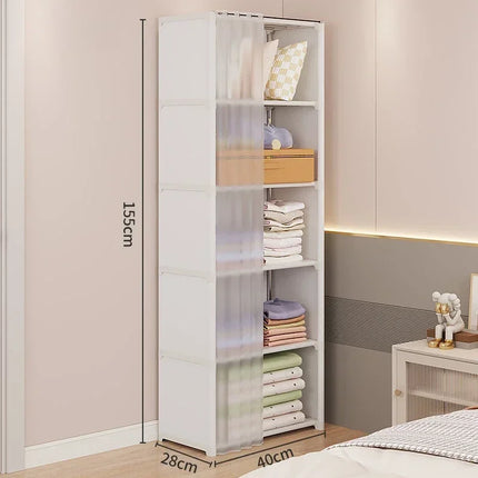 Dustproof Wardrobe with Curtains Multi-layer Storage Rack Large Capacity Open Storage Cabinet Simple Assembly Storage Furniture