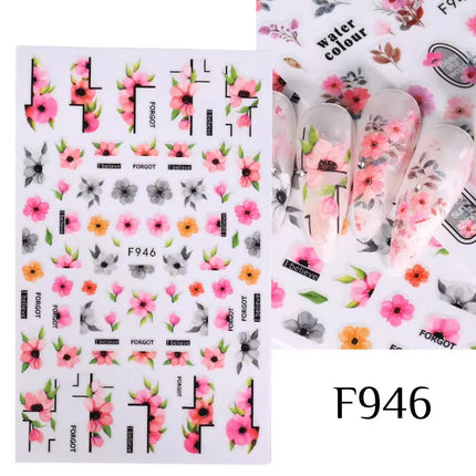 1PCS New Autumn Flowers Nail Decals Animal Nail Stickers Flower