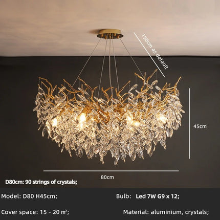 Nordic Luxury Living Room Branch Led Pendant Lights Lustre Crystal Art Hanging Lamp Modern Suspend Lamp Gold Chandelier Fixtures