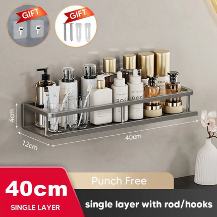 Aluminum Shower Organiser Bathroom Shelf Without Drilling Gray Wall Toilet Storage Shelf Shampoo