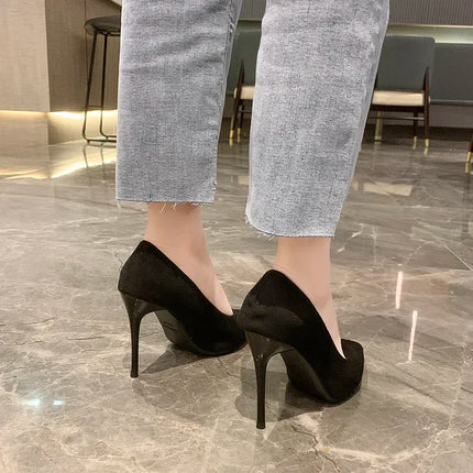 Women Pumps Sexy Suede Ponited Toes High Heels Fashion Office Stiletto Party Red Wedding Shoes Female Comfort Women Shoes
