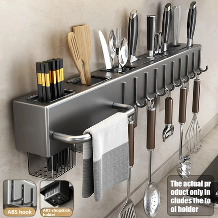 Heavy Duty Carbon Steel Wall Mounted Kitchen Organizer, No Drill Knife Rack for Knives Utensils Cutting