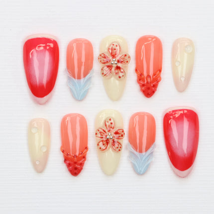 10Pcs Custom 3D beautiful handmade Flowers Manicure Press On Nails,