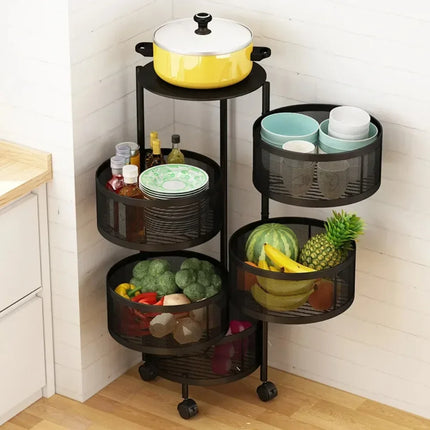 Rotating Vegetable Baskets Multi-Layer Kitchen Trolley Round Fruits Shelf Snacks Storage Rack Movable Bathroom Organizer Cart