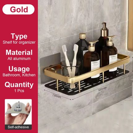 Bathroom Shelf No Drill Wall Mounted Shampoo Bottle Shower Corner Rack Toilet Storage Rack Aluminum