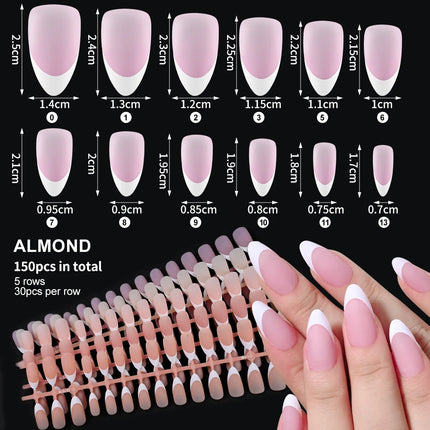 150Pcs Pre-made French False Nails Scarless Coffin Almond Fake Nail