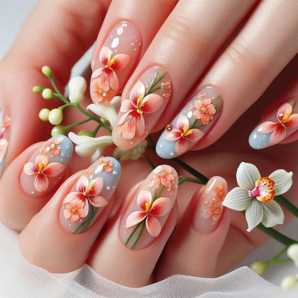 24Pcs Autumn Winter Matte Almond False Nails with Glue Rose