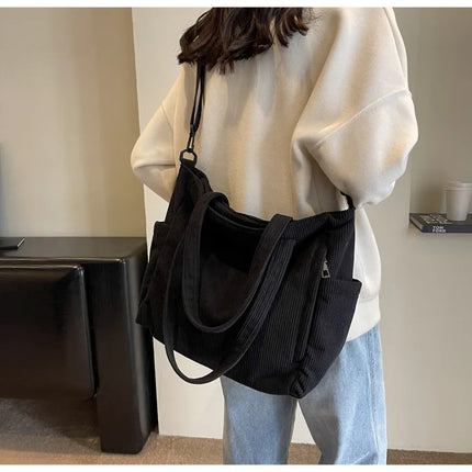 Fashion Versatile Shoulder Bag College Wind Commuting Corduroy Square BagUnisex Large Capacity Leisure Portable Crossbody Bag