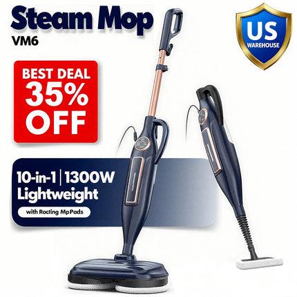 Steam Mop Cleaner with Rotating Mop Pad 10 in 1 Lightweight Spin Mop 1300W Powerful Floor Steamer