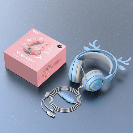 headphone gaming wired Girl specific cute deer cat ear Passive Noise Cancelling SY-G25 LZ-1