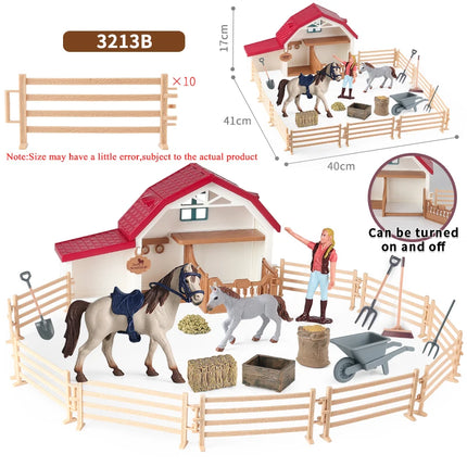 Farm Stable House Horseman Farmer Poultry Horse Animals Figurine Cute Kids Toy Gift