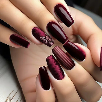 24Pcs Fashion Fake Nails Press on Long Ballet False Nails Art