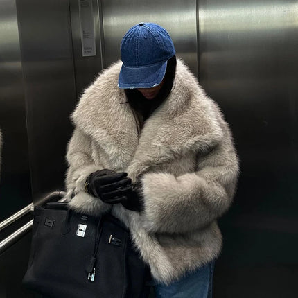 Coat Women High Street Luxury Big Fur Collar Faux Fox Fur Jacket Female,