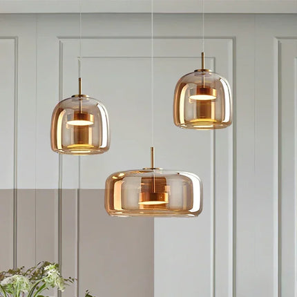 Cognac&Smoky Gray Glass Chandelier Pendant Lights For Dining Room Kitchen Hanging Lamp Nordic Led Pendant Lamp Table Resturant