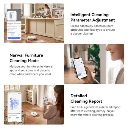 Narwal Freo X Plus 7800Pa Robot Vacuum Cleaner 3.5H Runtime Tri-Laser Structured Light Zero-Tangling Floating Brush 1L Dust Bin