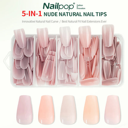 Nailpop 3-IN-1 Nude Natural Soft Nail Tips Set 140PCS Skin Tones Press on Nails