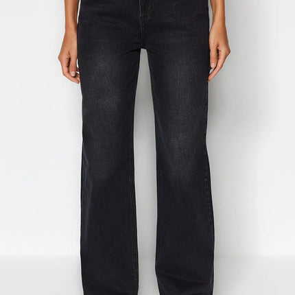 Trendyol TYZA Women's Jeans Casual Beltless Wide Leg Denim Plain Jeans Wide Leg Casual Pants Denim Pants