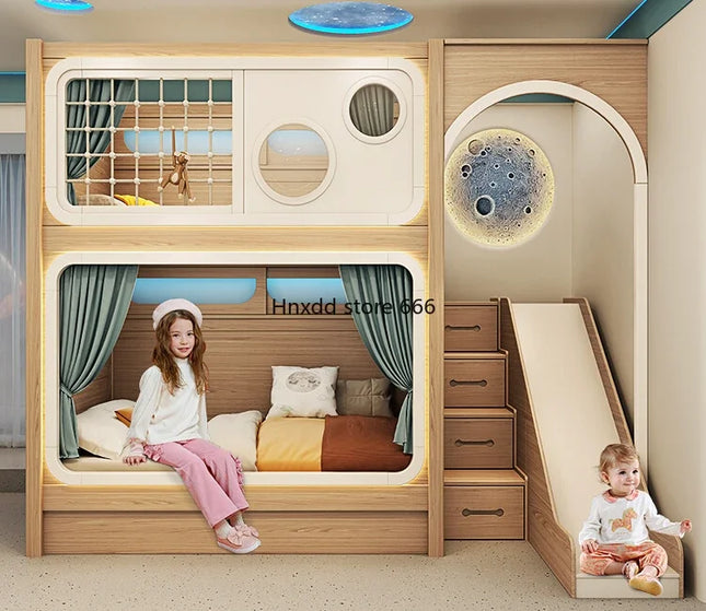 Children's upper and lower bunk double-layer high and low child-mother bed multi-functional combination