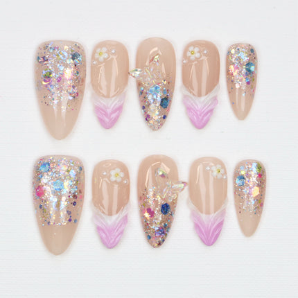 10Pcs Custom 3D beautiful handmade Flowers Manicure Press On Nails,