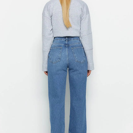 Trendyol TYZA Women's Jeans Casual Beltless Wide Leg Denim Plain Jeans Wide Leg Casual Pants Denim Pants