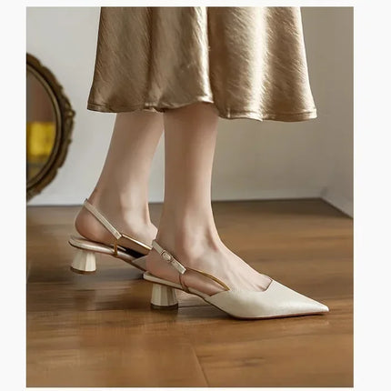 Women's Low Heels Sandals Fashion Pointed Toe Women's Stiletto Heels Slingback Casual Slippers Wedding Bride 2024 New