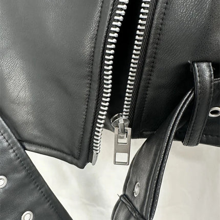 2024New Coal graysty le Women's washed leather jacket with belt, short coat with downgraded zipper and vintage lapel jacket