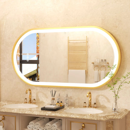 Large LED Oval Bathroom Mirror with Stepless Dimmable Lighted Vanity Mirror for Wall Mounted Vanity with Frame Anti-Fog Memory